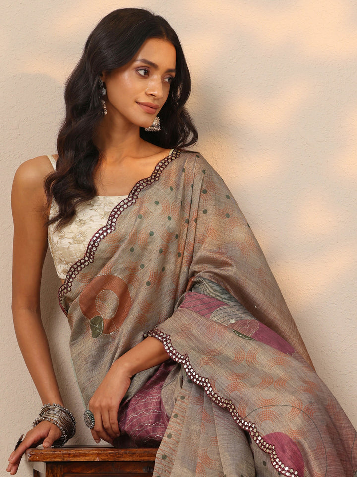 Multi Printed Silk blend Saree With Unstitched Blouse Piece