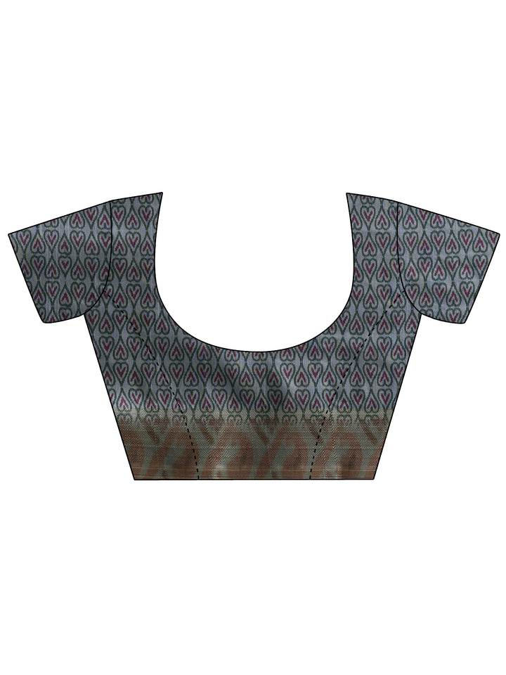 Grey Ikat Woven Design Silk Blend Saree With Unstitched Blouse Piece