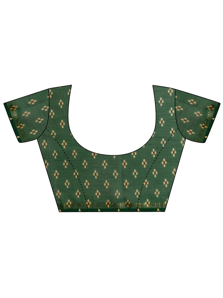 Green Printed Chiffon Saree With Unstitched Blouse Piece