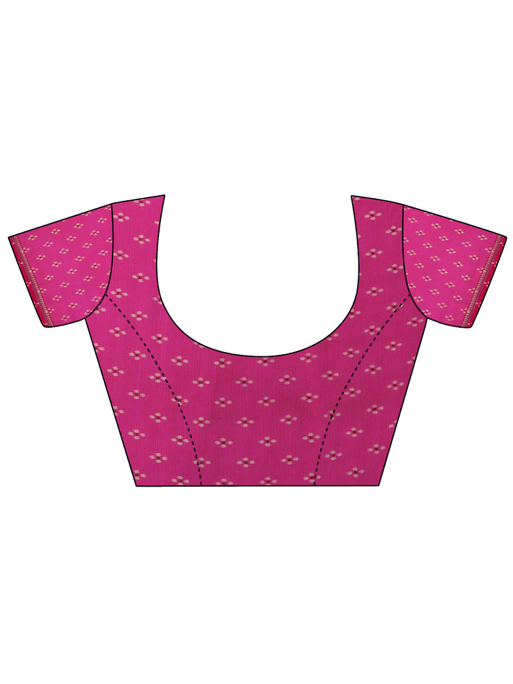 Pink Ikat Printed Chiffon Saree With Unstitched Blouse Piece