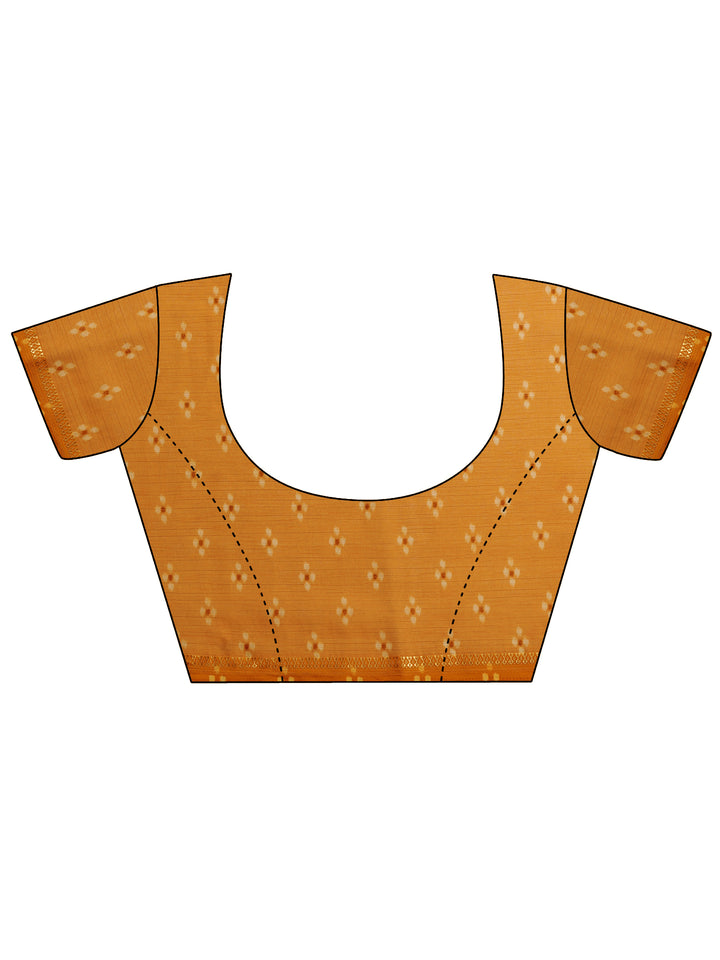 Mustard  Ikat Printed Chiffon Saree With Unstitched Blouse Piece
