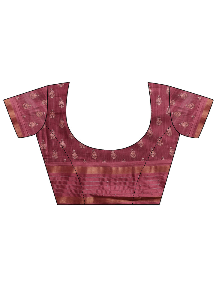 Coral  Printed Silk blend Saree With Unstitched Blouse Piece