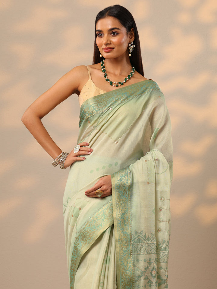 Green Woven Design Silk blend Saree With Unstitched Blouse Piece
