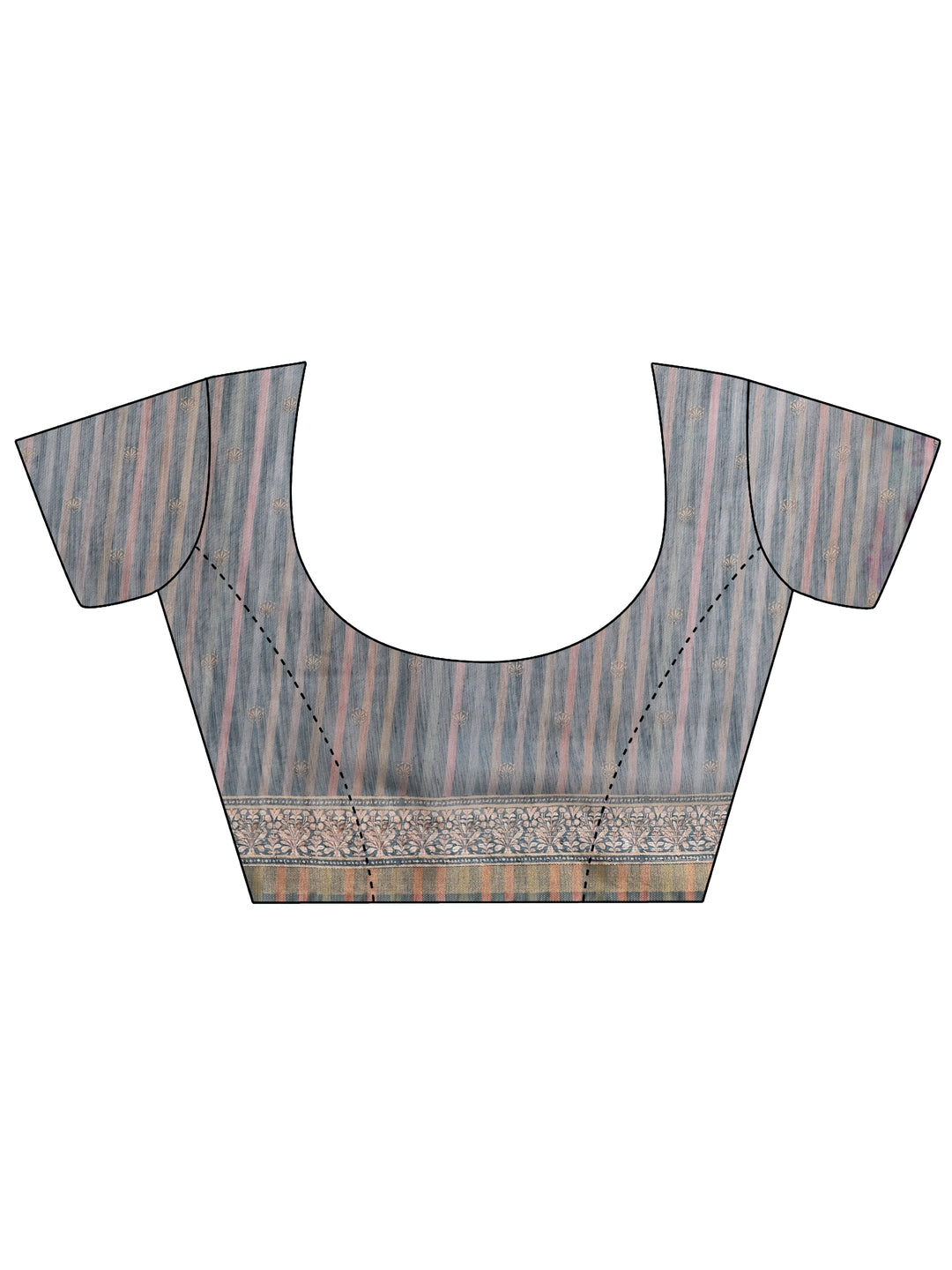 Peach Printed Cotton Blend Saree With Unstitched Blouse Piece