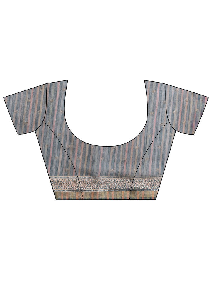 Peach Printed Cotton Blend Saree With Unstitched Blouse Piece