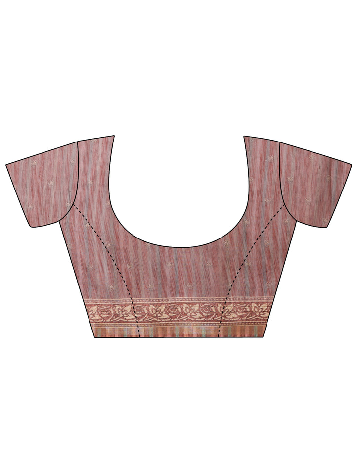 Tan Printed Cotton Blend Saree With Unstitched Blouse Piece