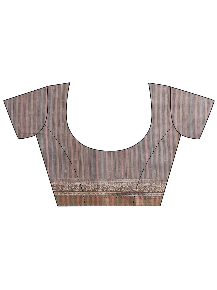 Tan Printed Cotton Blend Saree With Unstitched Blouse Piece