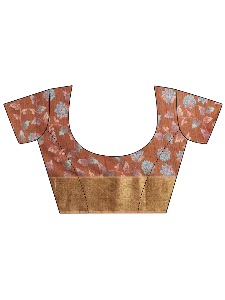 Tan Printed Georgette Saree With Unstitched Blouse Piece