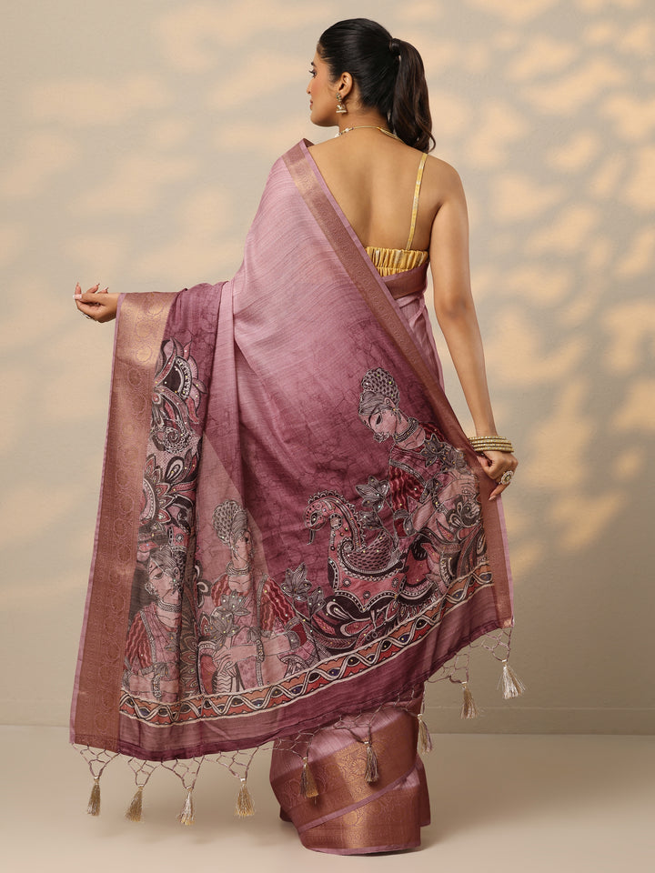 Mauve Printed Georgette Saree With Unstitched Blouse Piece