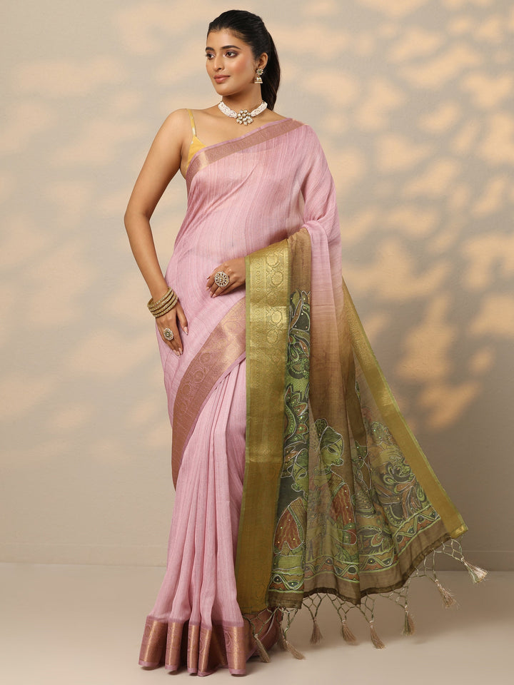 Green Printed Jamdani Georgette Saree With Unstitched Blouse Piece