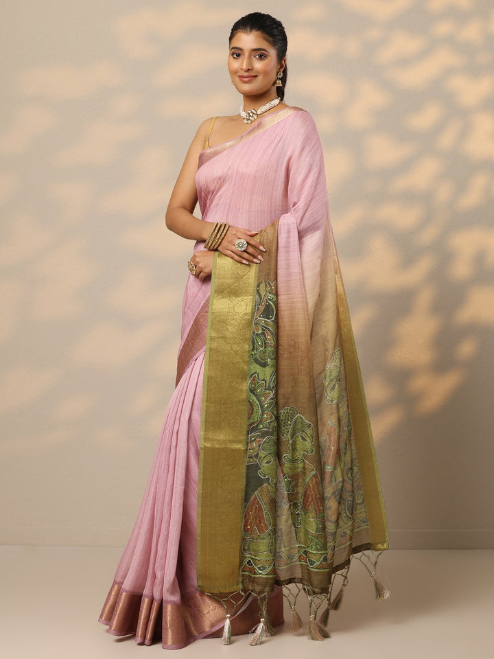 Green Printed Jamdani Georgette Saree With Unstitched Blouse Piece