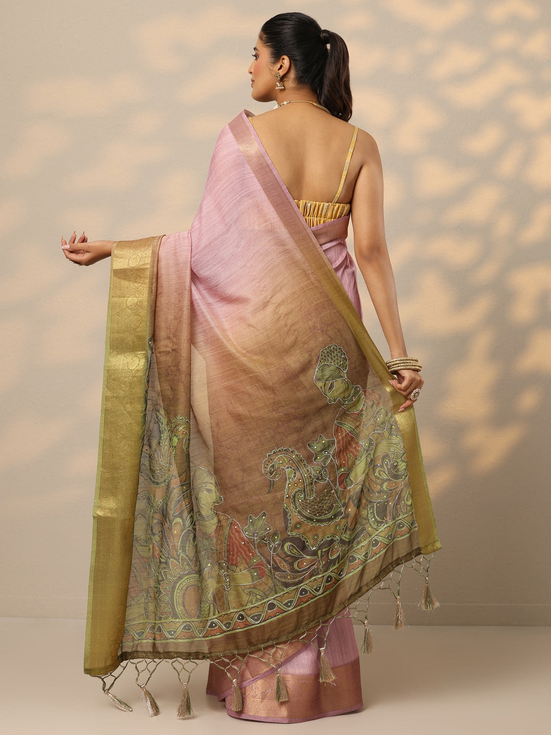 Green Printed Jamdani Georgette Saree With Unstitched Blouse Piece