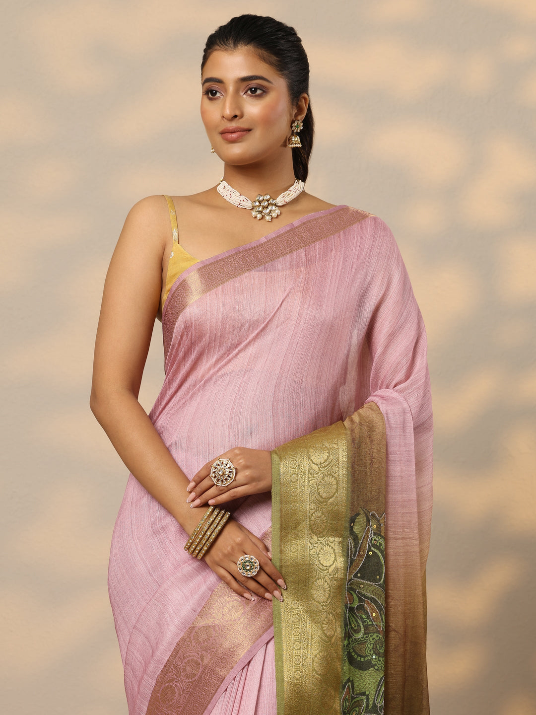 Green Printed Jamdani Georgette Saree With Unstitched Blouse Piece