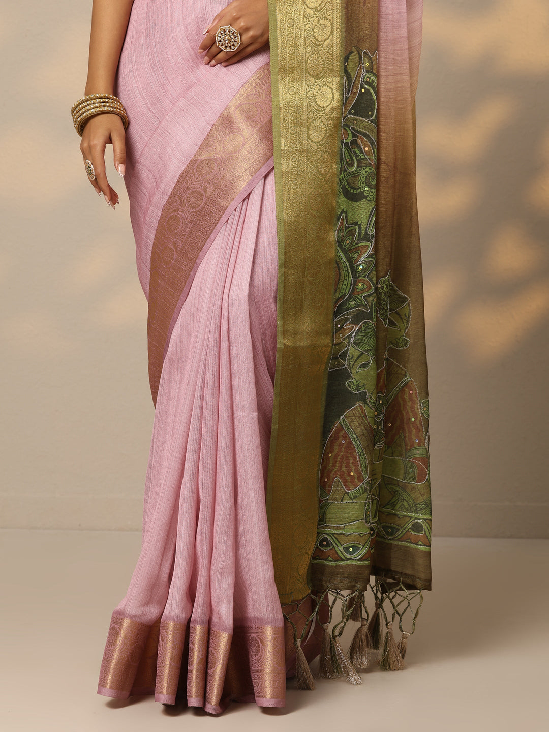 Green Printed Jamdani Georgette Saree With Unstitched Blouse Piece