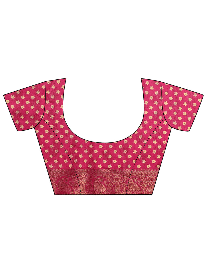Pink Printed Silk Blend Saree With Unstitched Blouse Piece
