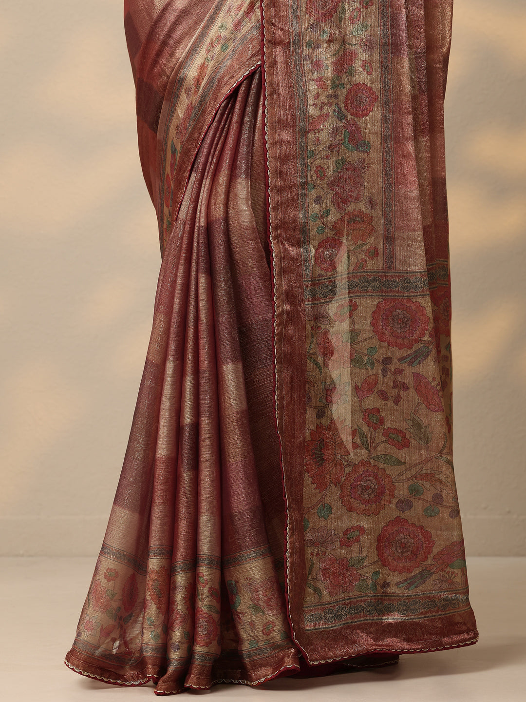 Rust Embellished Organza Saree With Unstitched Blouse Piece