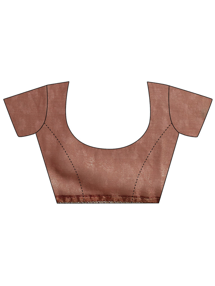 Rust Embellished Organza Saree With Unstitched Blouse Piece