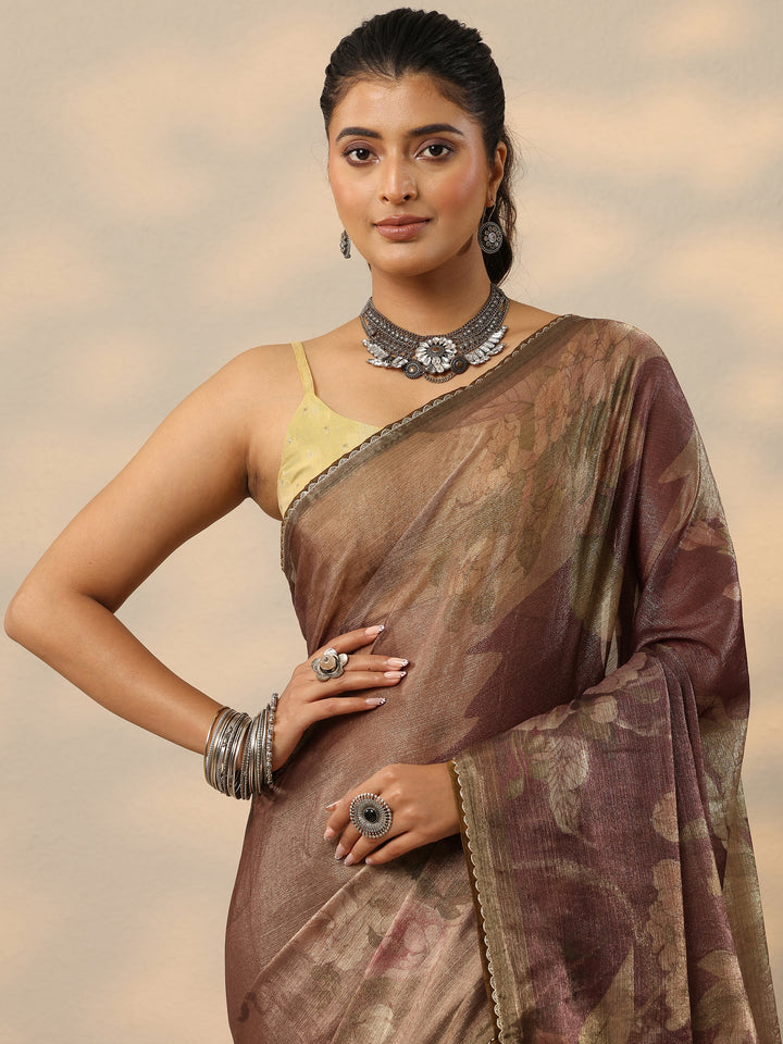 Mauve Embellished Organza Saree With Unstitched Blouse Piece