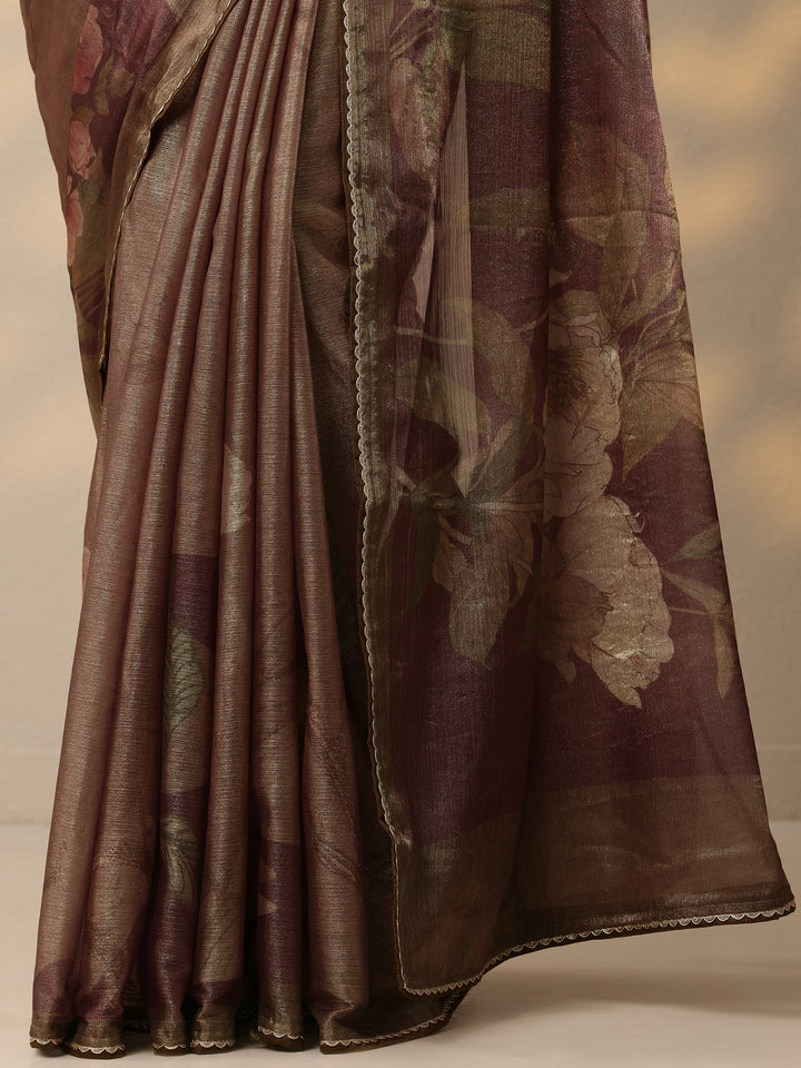 Mauve Embellished Organza Saree With Unstitched Blouse Piece