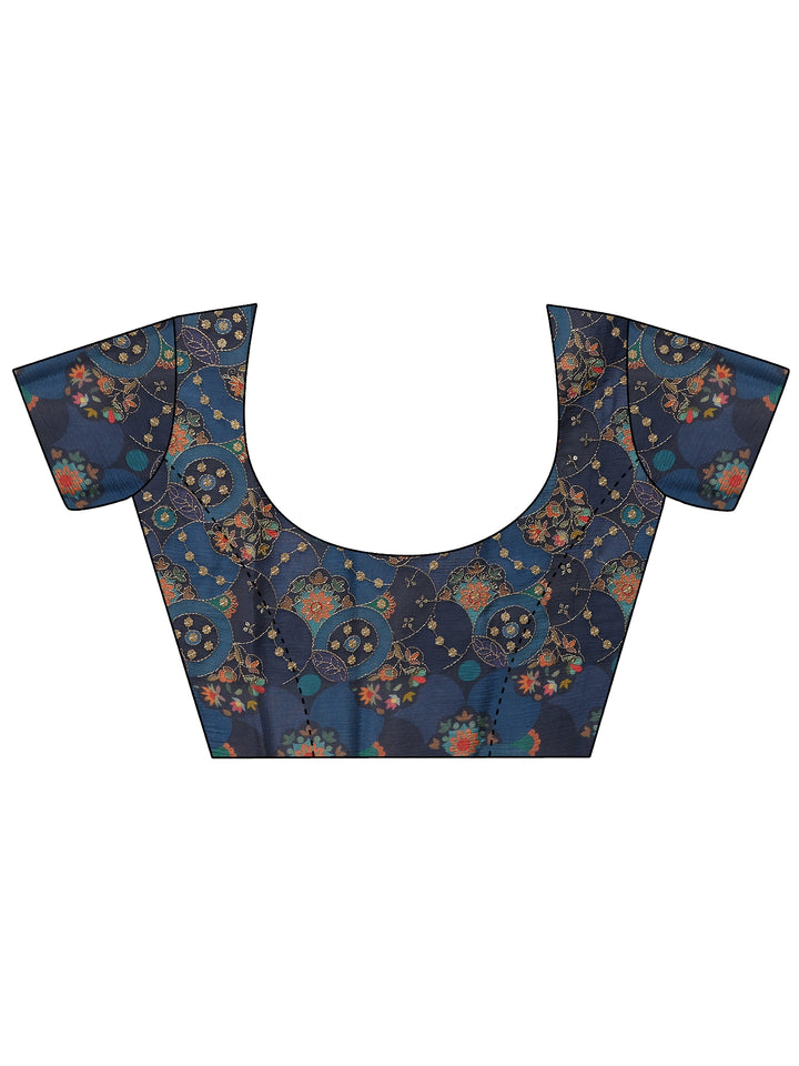 Blue Solid Georgette Saree With Unstitched Blouse Piece