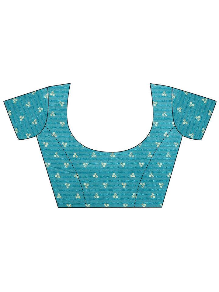 Teal Bandhani Printed Chiffon Saree With Unstitched Blouse Piece