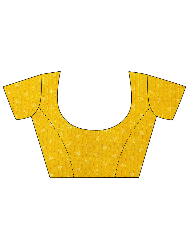 Mustard Bandhani Printed Chiffon Saree With Unstitched Blouse Piece
