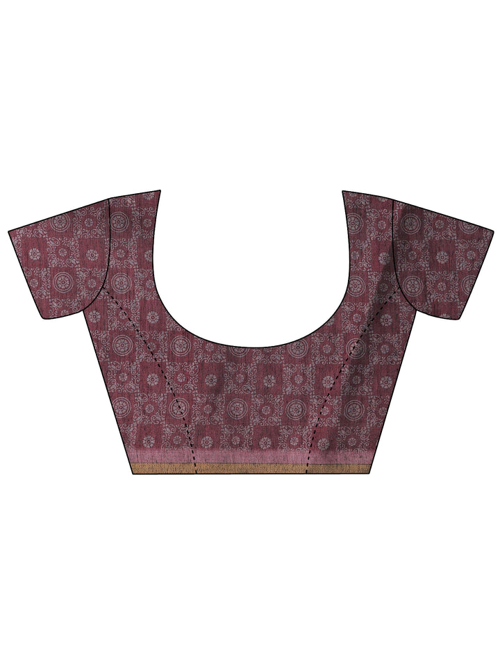 Mauve Printed Silk Blend Saree With Unstitched Blouse Piece