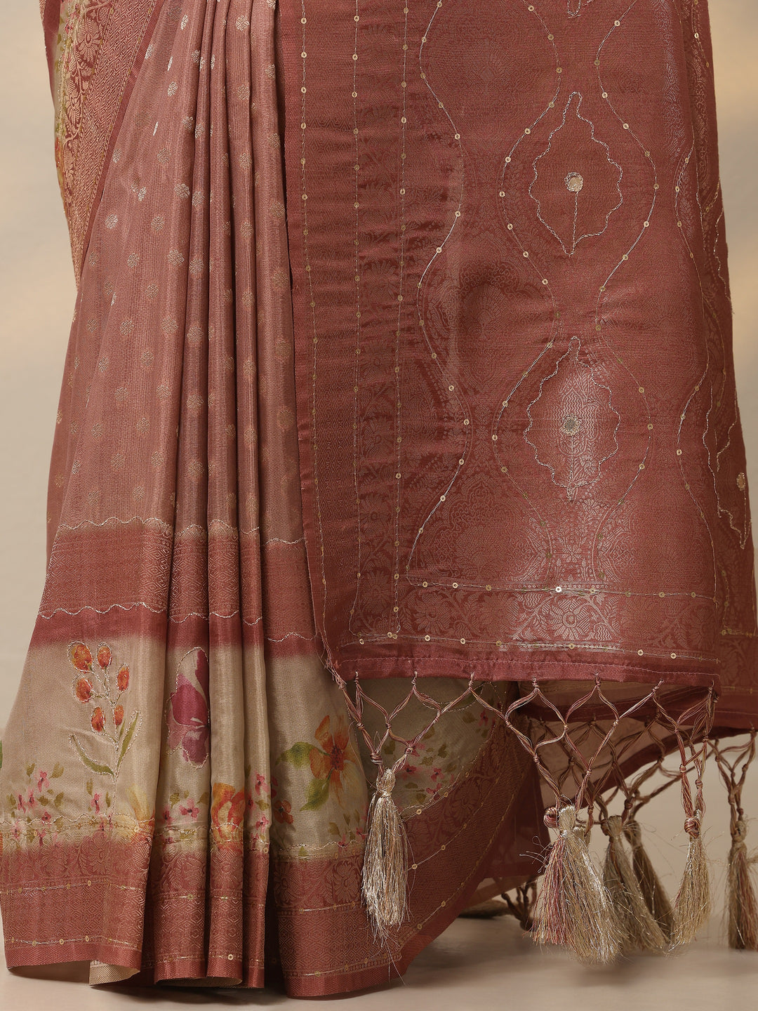Brown Woven Design Silk Blend Saree With Unstitched Blouse Piece