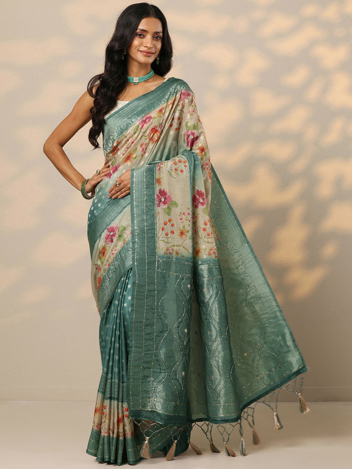 Green  Woven Design Silk Blend Saree With Unstitched Blouse Piece