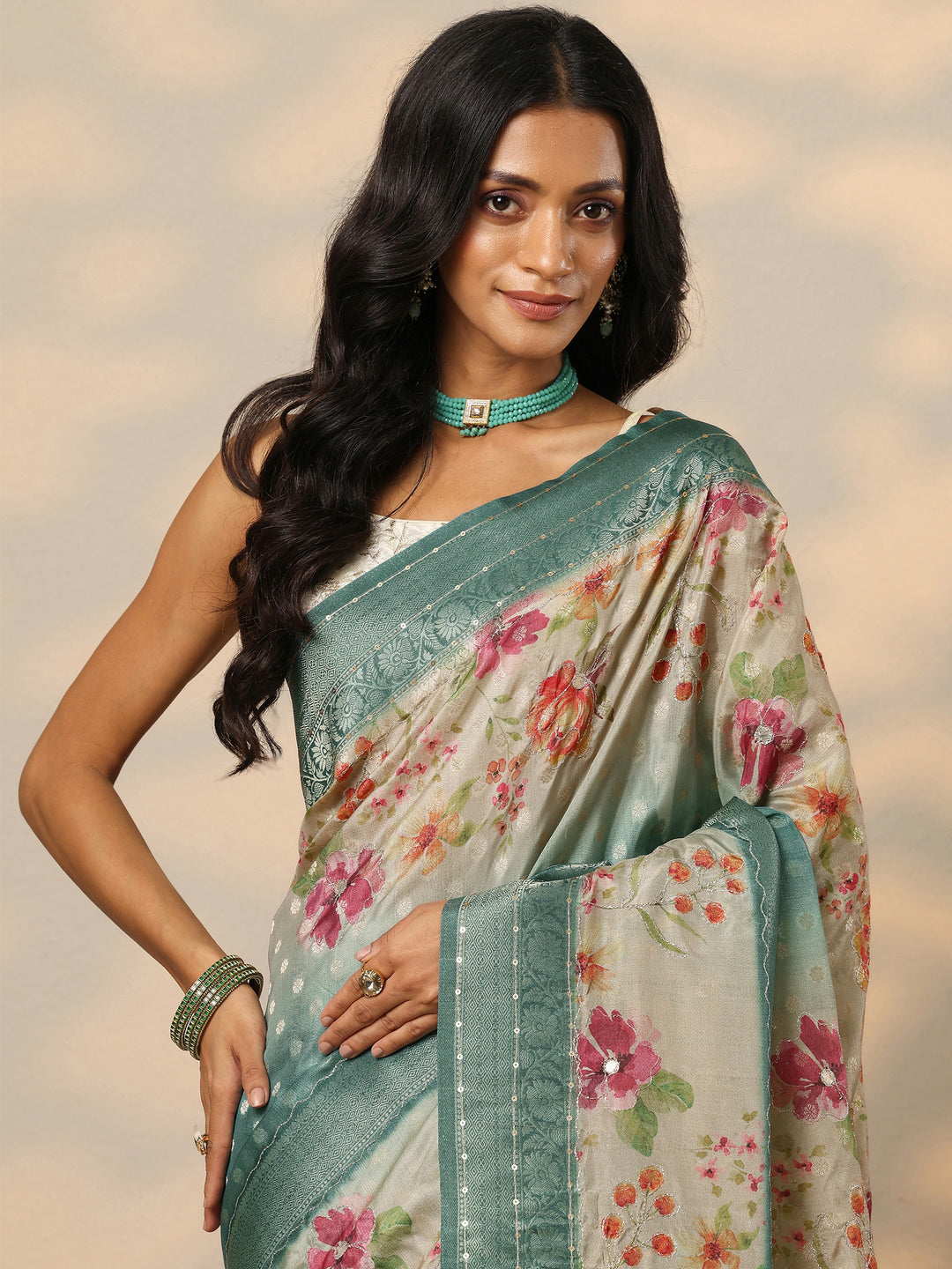 Green  Woven Design Silk Blend Saree With Unstitched Blouse Piece