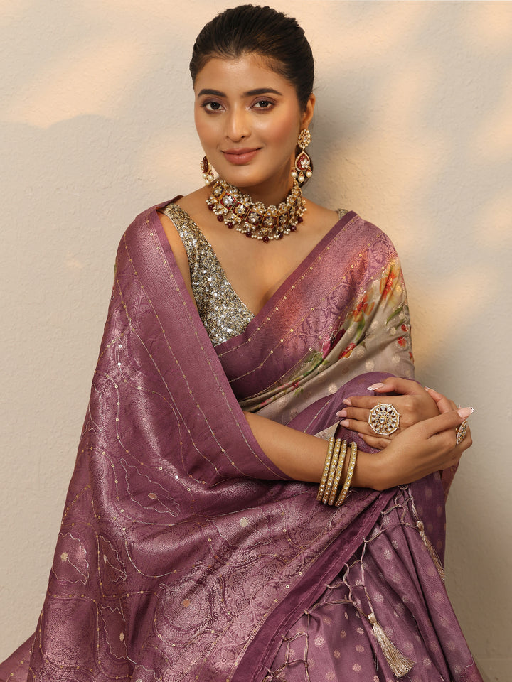 Purple Woven Design Silk Blend Saree With Unstitched Blouse Piece