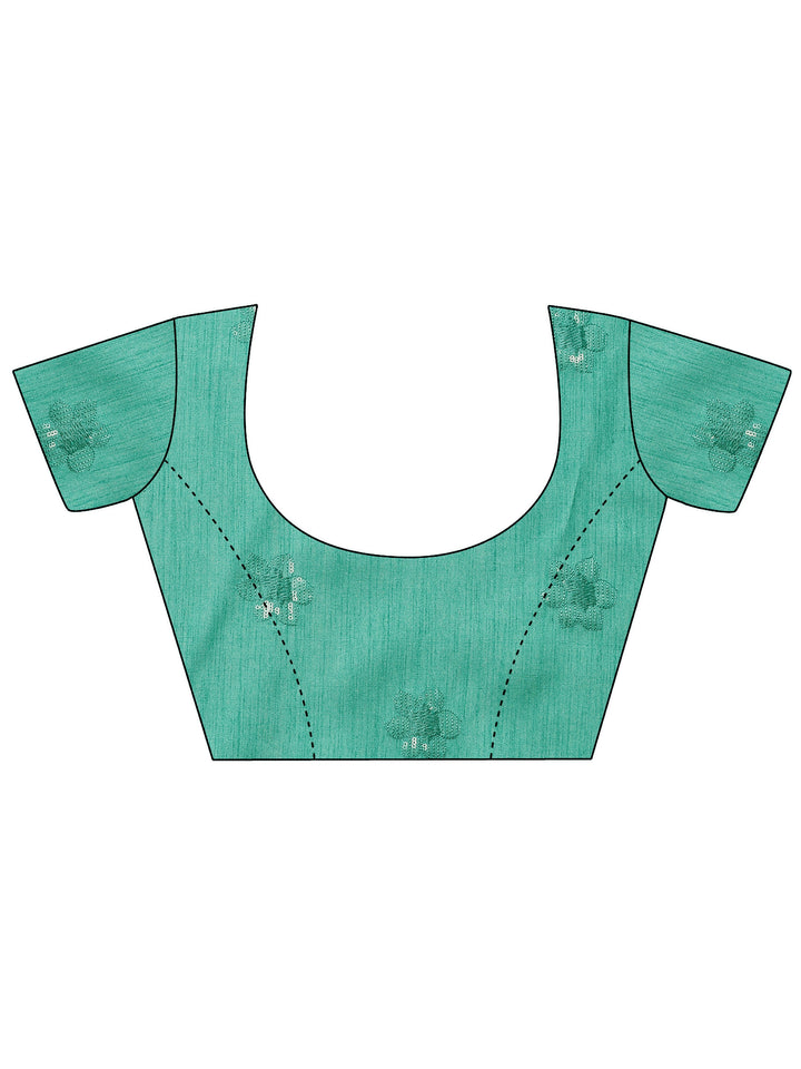 Turquoise Blue Embroidered Organza Saree With Unstitched Blouse Piece