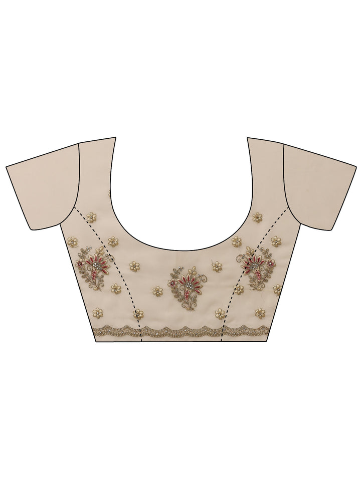 Cream Embellished Georgette Saree With Unstitched Blouse Piece