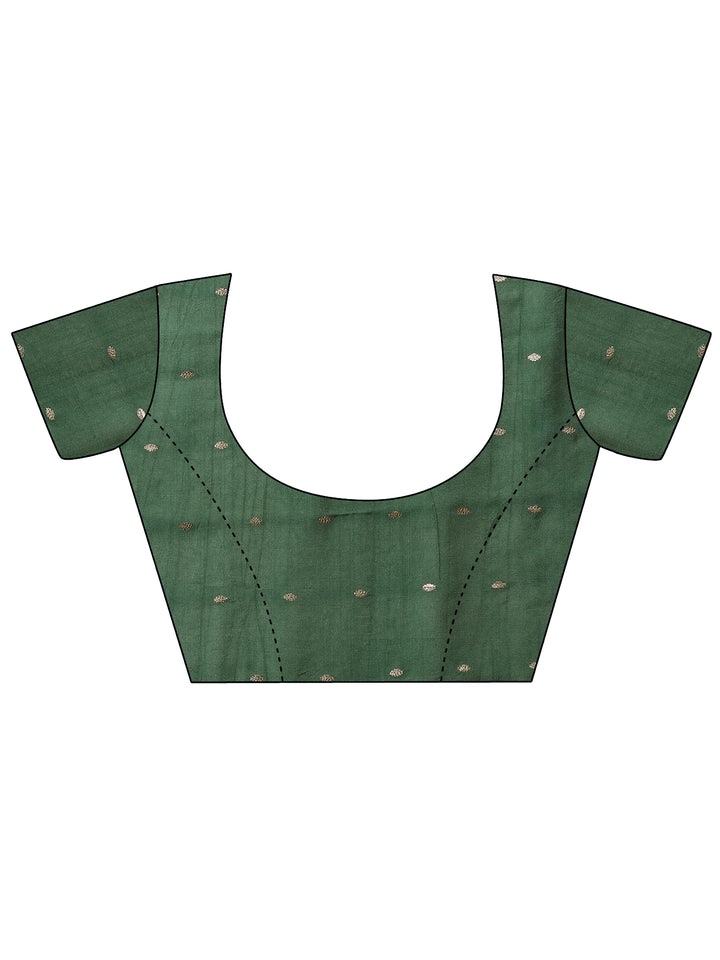 Green Printed Silk Blend Sarees With Unstitched Blouse Piece