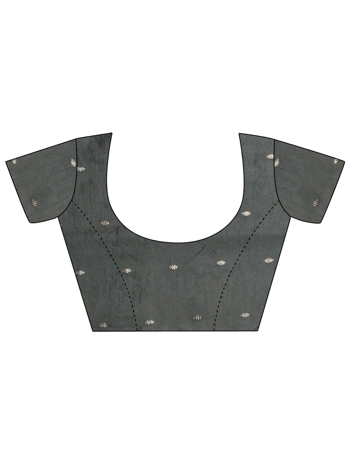 Grey Printed Silk Blend Sarees With Unstitched Blouse Piece