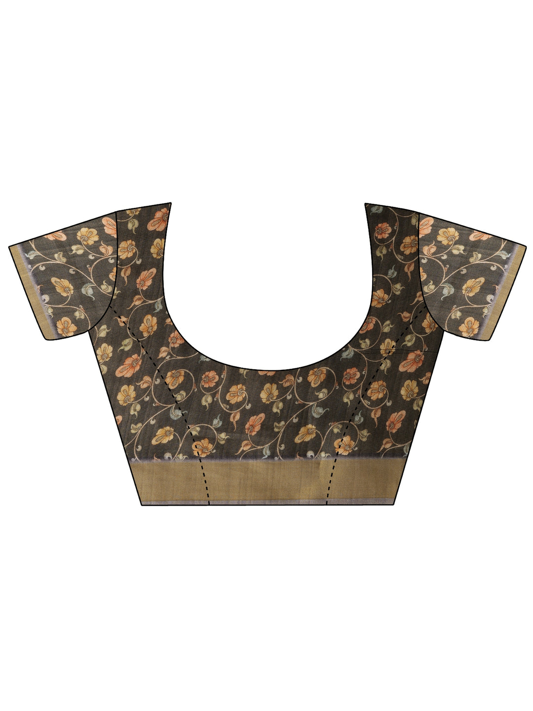 Grey Printed Silk Blend Sarees With Unstitched Blouse Piece
