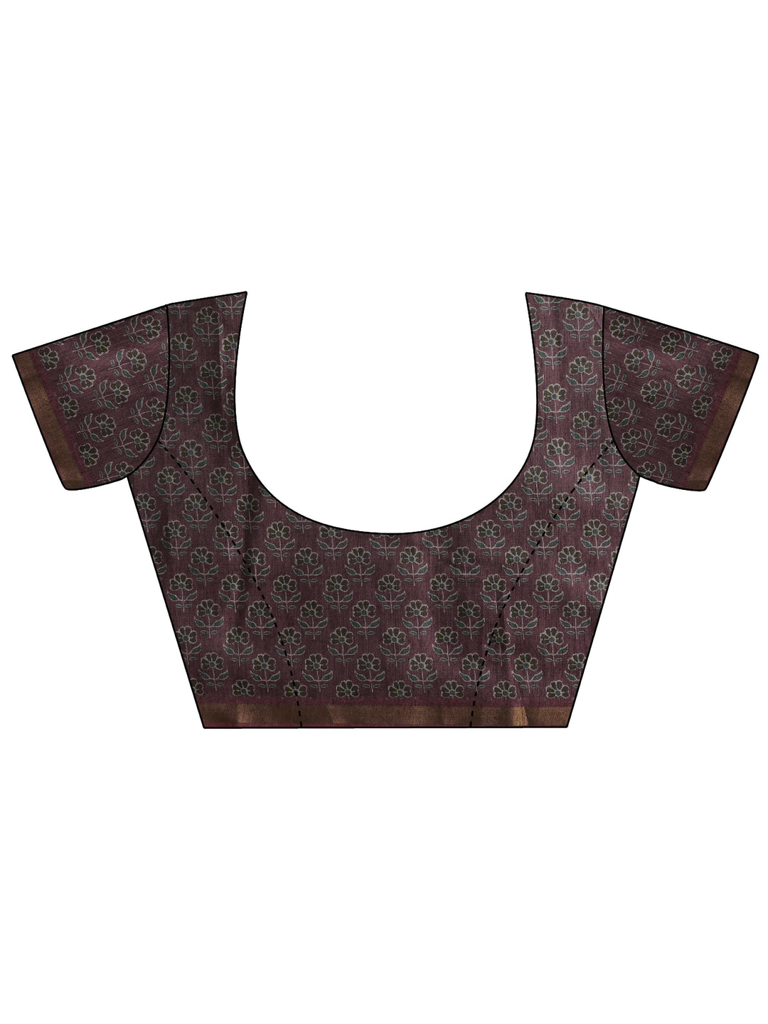 Maroon Printed Cotton Blend Sarees With Unstitched Blouse Piece