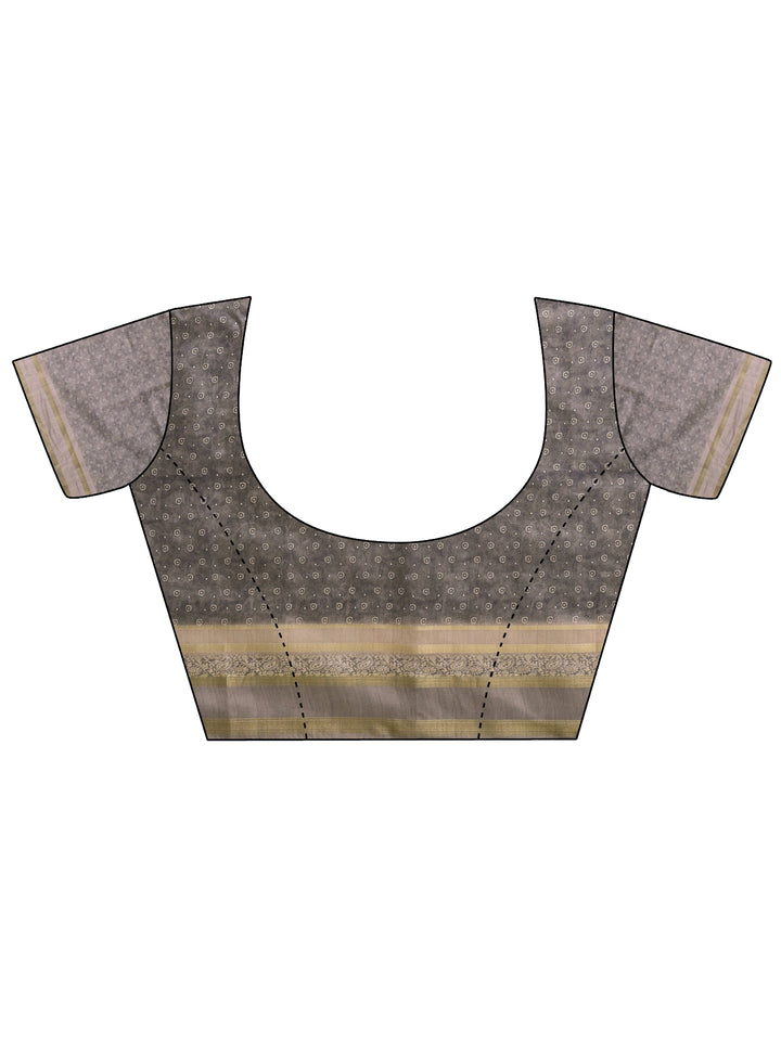 Grey Printed Silk Blend Sarees With Unstitched Blouse Piece