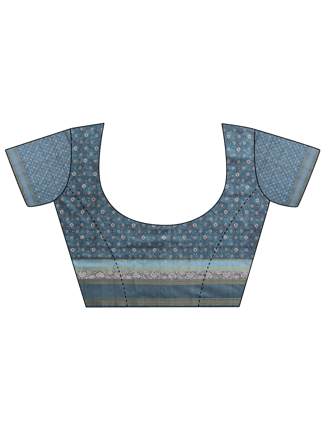 Blue Printed Silk Blend Sarees With Unstitched Blouse Piece