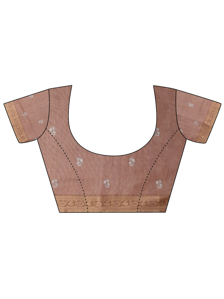 Brown Printed Silk Blend Sarees With Unstitched Blouse Piece