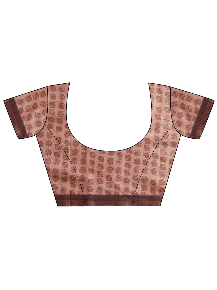 Peach Printed Silk Blend Sarees With Unstitched Blouse Piece