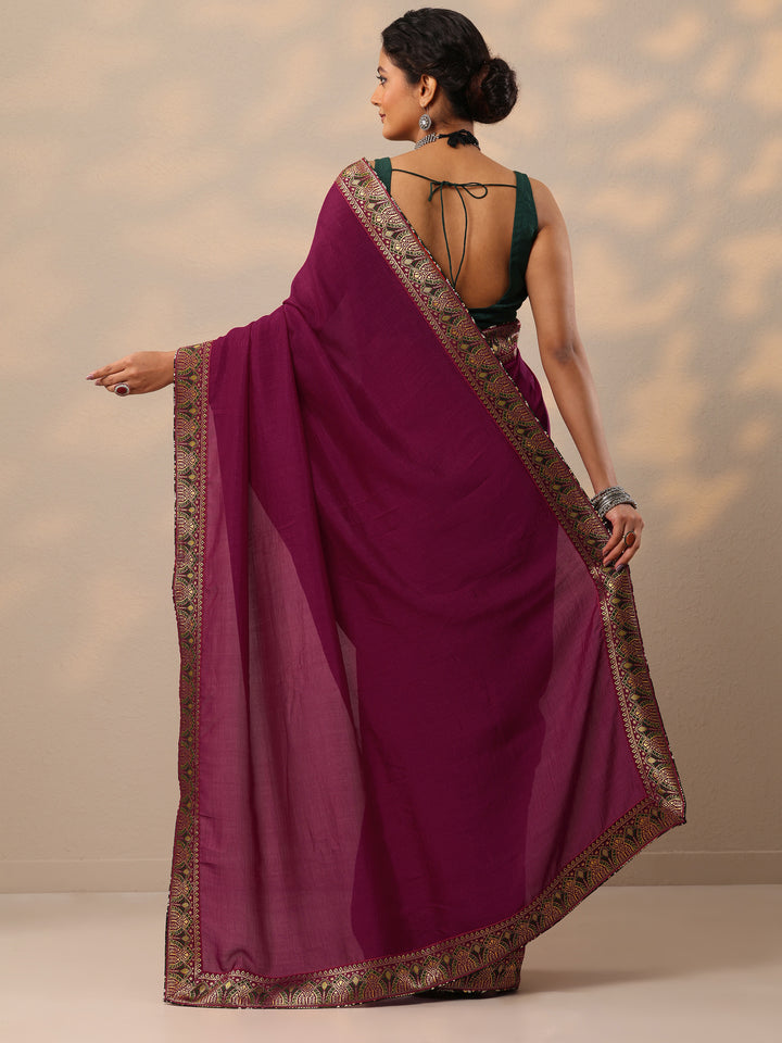 Magenta Solid Silk blend Saree With Unstitched Blouse Piece