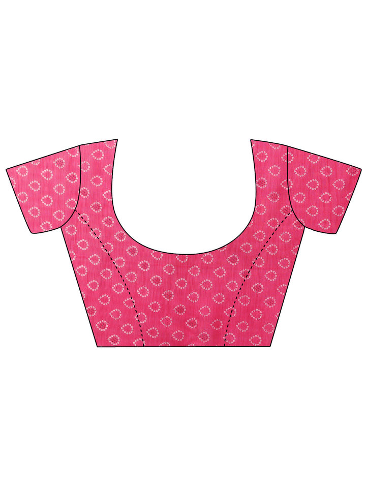 Pink Bandhani Printed Chiffon Saree With Unstitched Blouse Piece