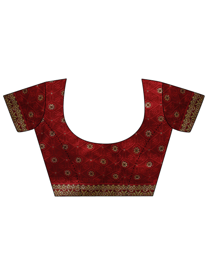 Red Bandhani Printed Georgette Saree With Unstitched Blouse Piece