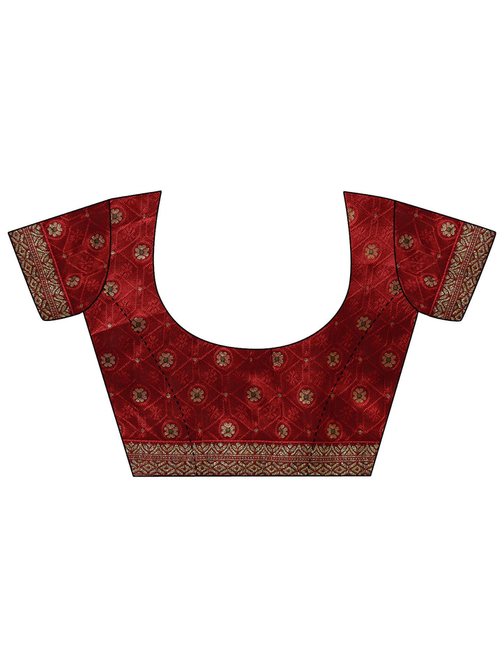 Maroon Bandhani Printed Georgette Saree With Unstitched Blouse Piece