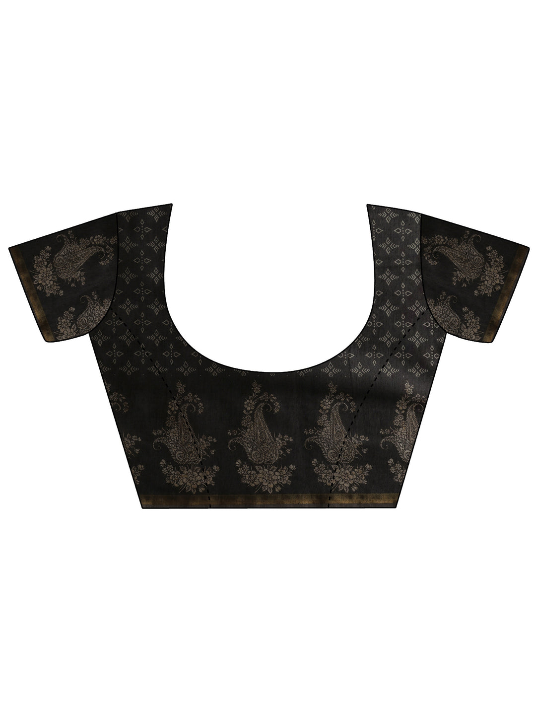 Black Printed cotton blend Saree With Unstitched Blouse Piece