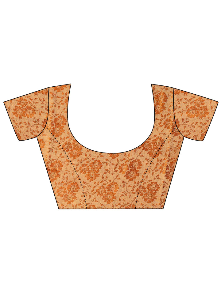 Orange Printed Chiffon Saree With Unstitched Blouse Piece