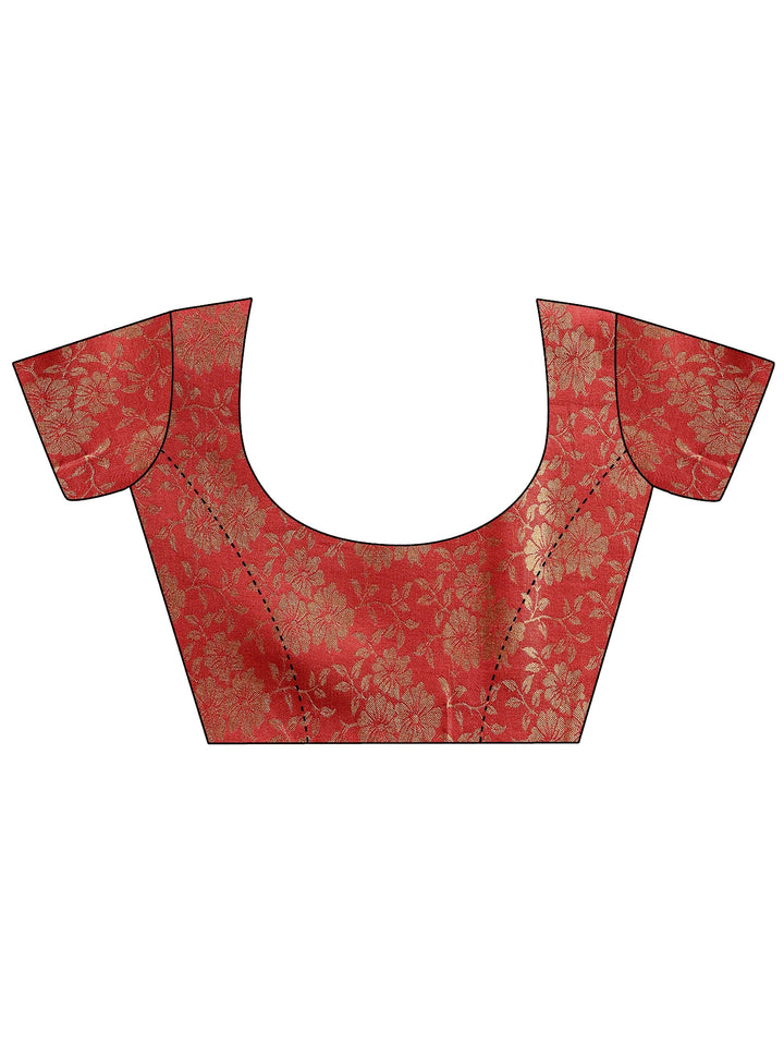 Red Printed Chiffon Saree With Unstitched Blouse Piece