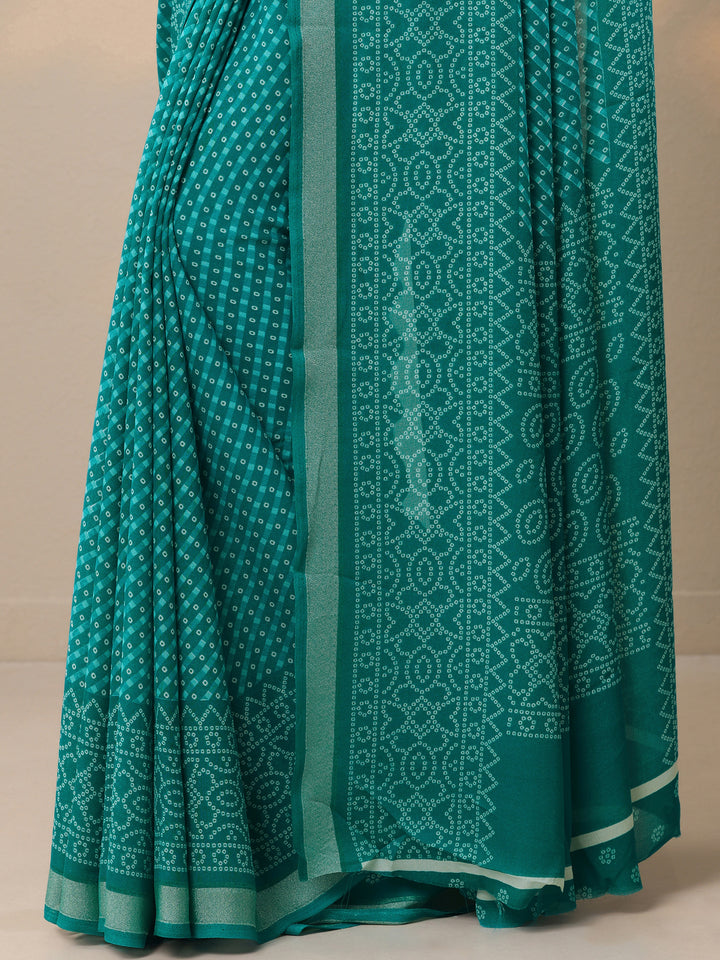Blue Bandhani Printed Georgette Saree With Unstitched Blouse Piece