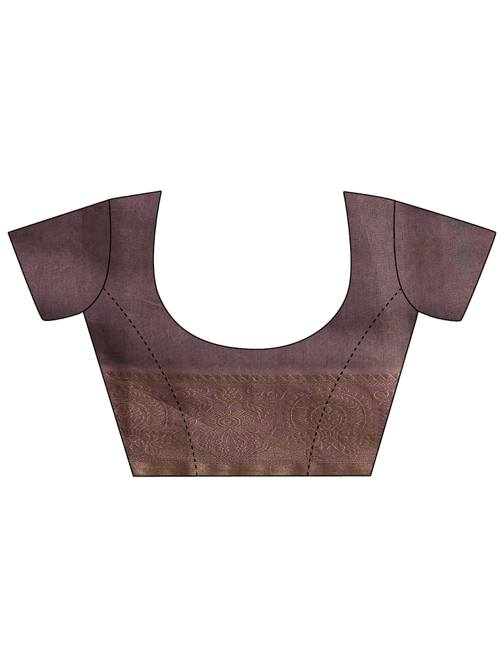 Lavender Printed Cotton Blend Sarees With Unstitched Blouse Piece